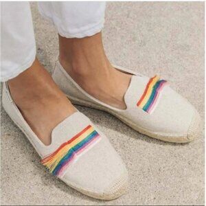 new! soludos espadrilles slip ons smoking flat loafer rainbow striped fringe